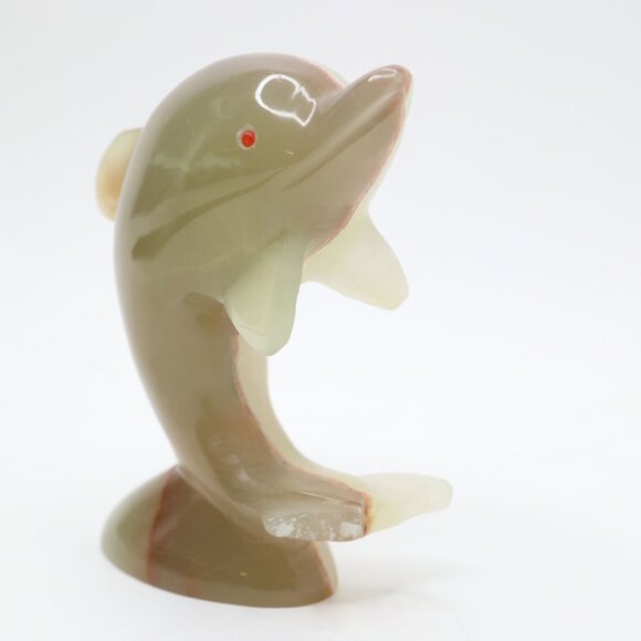 Vintage Onyx Dolphin Figurine Stone Polished Figurine Marble  Decor Green Brown - Picture 4 of 8